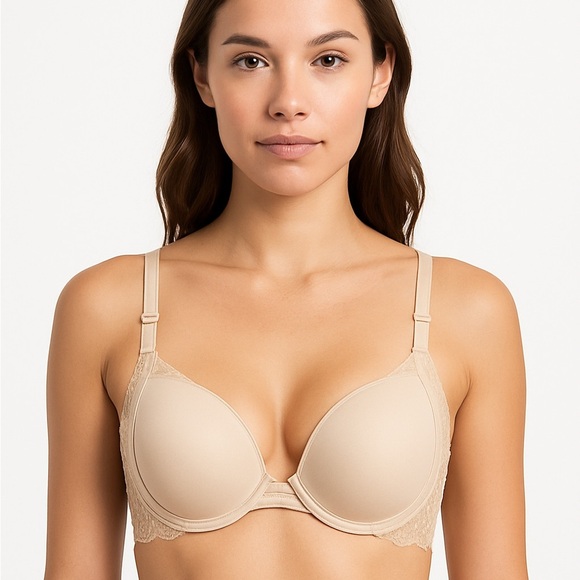 Victoria Secret Romantic Lace Underwire Bra Beige Nude Padded Adjustable 36DD - Picture 1 of 8